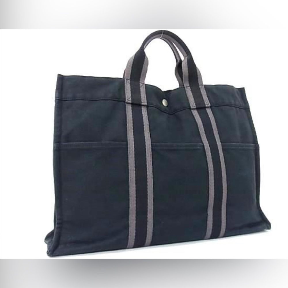 SOLD Hermes Canvas Foule MM Canvas Silver Hardware Tote